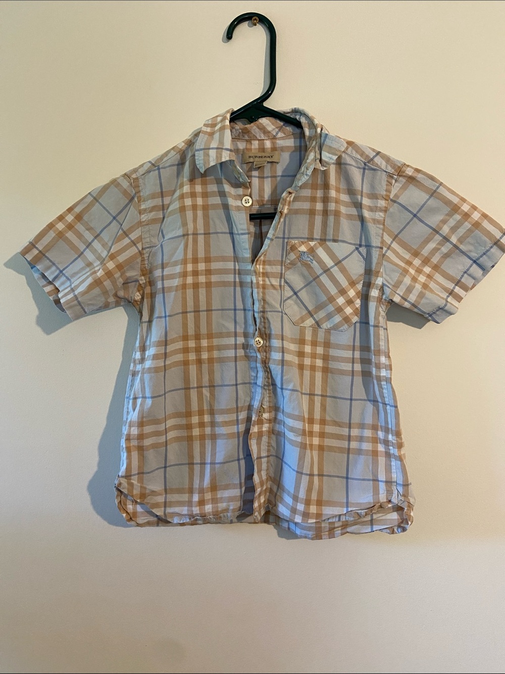 Burberry Light Blue & Tan Plaid Short-Sleeve Button-Down